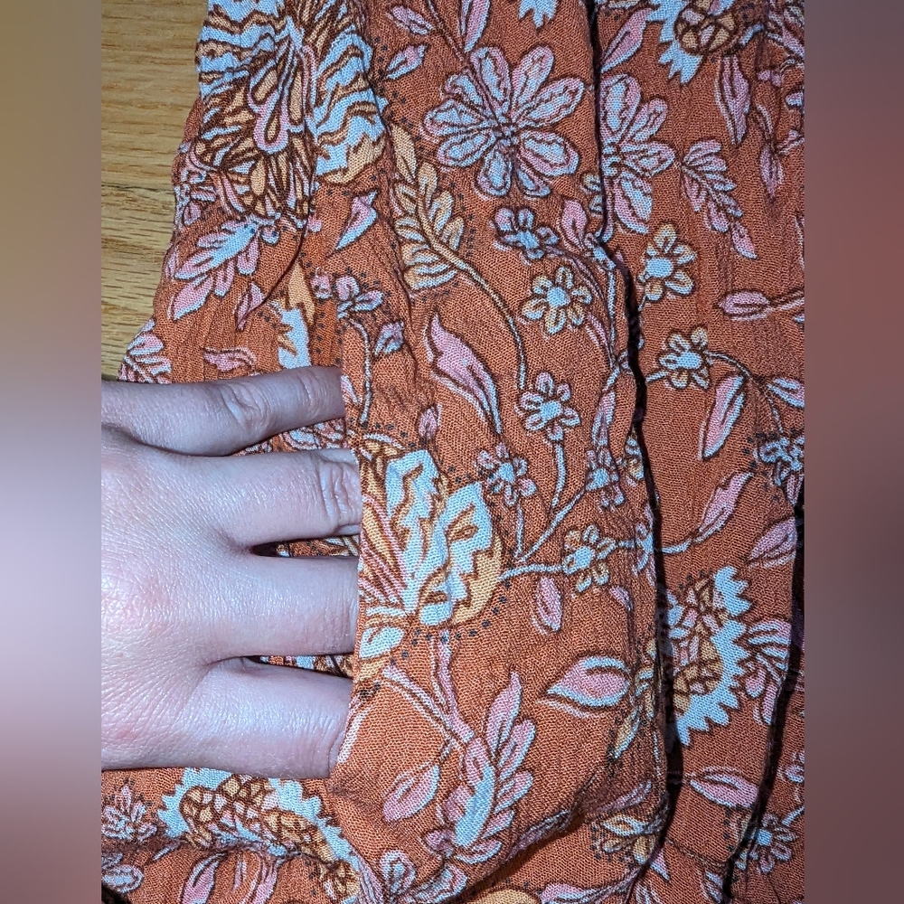 LARGE Iced Latte Flutter Short Sleeve Smocked Dress Pockets Knox Rose Floral - Picture 7 of 10